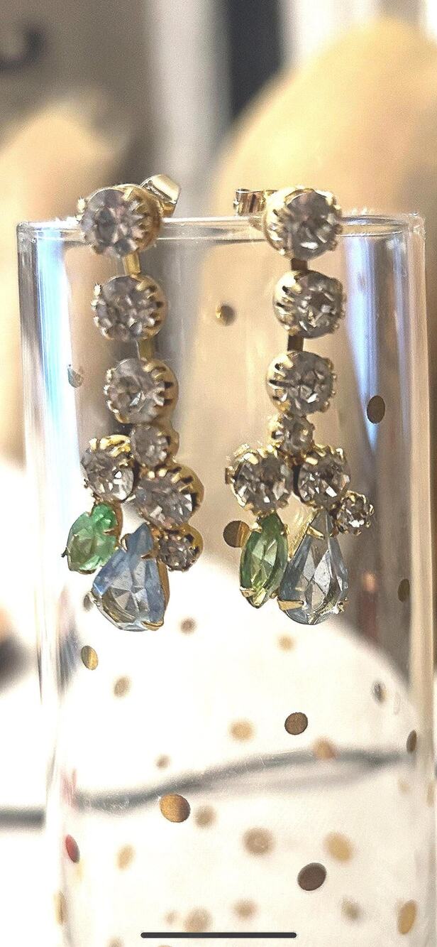Handmade Pierced Vintage Rhinestone Earrings